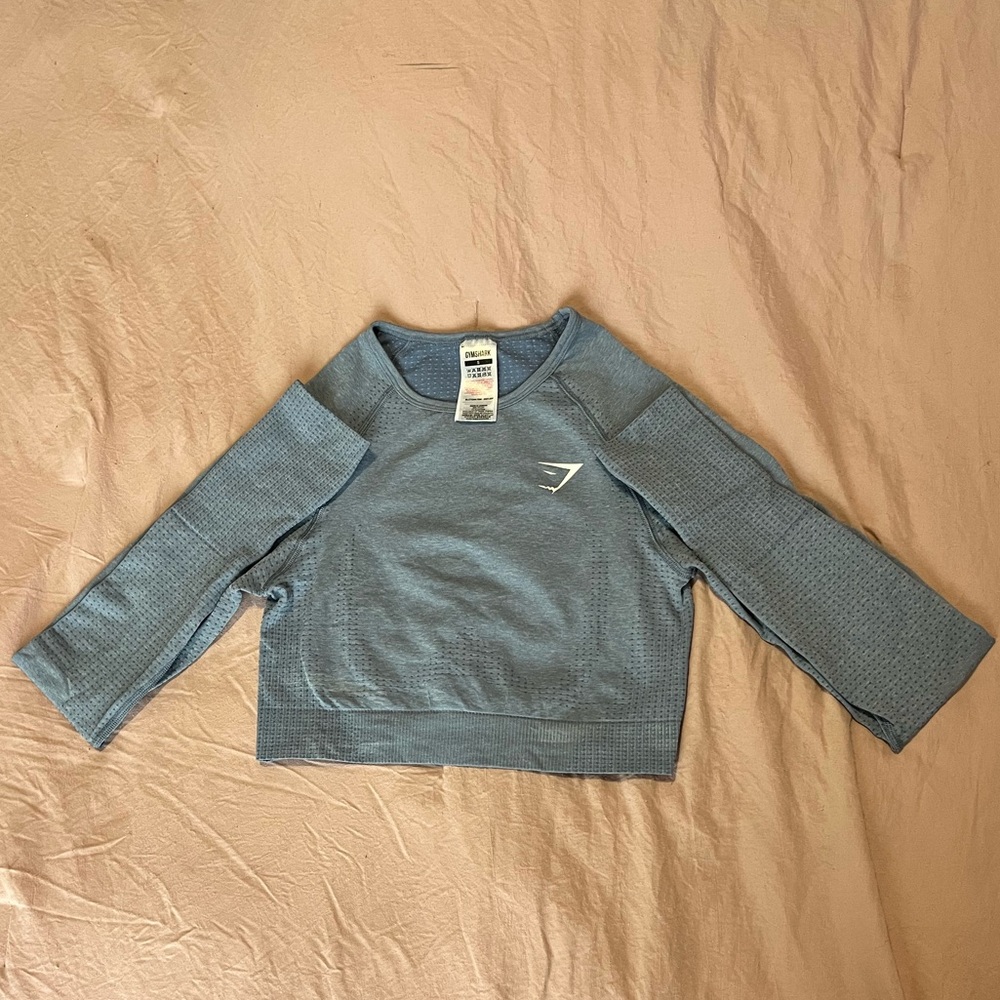Gymshark Vital Seamless 2.0 Long Sleeve Crop Top in Blue Marl